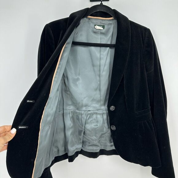 J. Crew Eden Velvet Blazer Size 4 Black Regency Goth Classic Steampunk - Picture 10 of 11